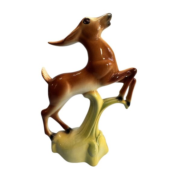 Stewart McCulloch Leaping Gazelle Figure Brown & Yellow Ceramic Midcentury 9"x7" - Picture 2 of 5